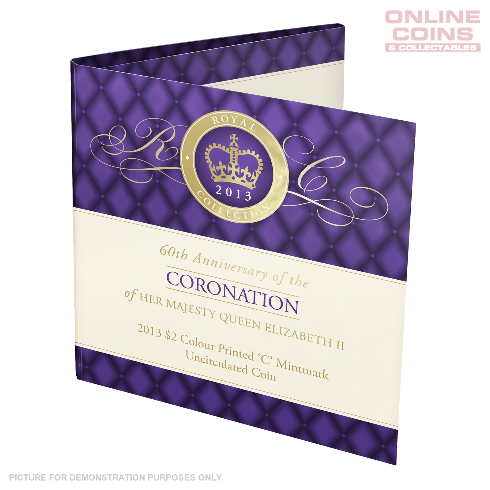 2013 Royal Australian Mint - 'C' Mintmark - 60th Anniversary of Queen Elizabeth II's Coronation - $2 Coloured Carded Coin